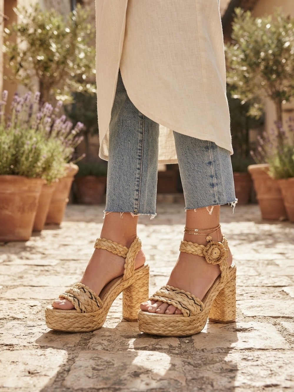Sam Edelman Iliana Woven Raffia Platform Chunky Sandals Natural Multi Size 8